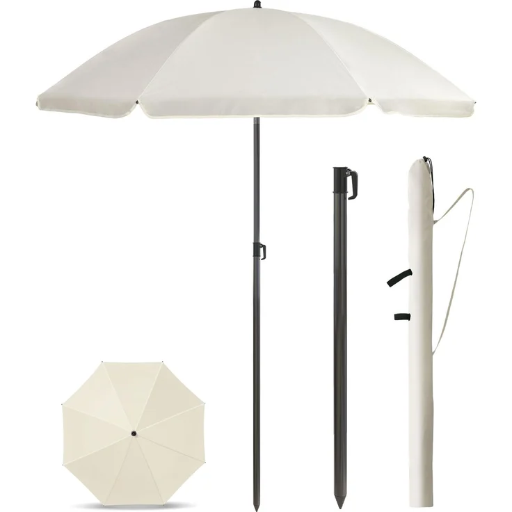 Menz Sonnenschirm Balkon + Sonnenschirmhülle - UV50+ Strandschirm 180 cm, Balkonschirm mit Knickfunktion, Gartenschirm, Sonnenschirm Strand - Fb. Beige