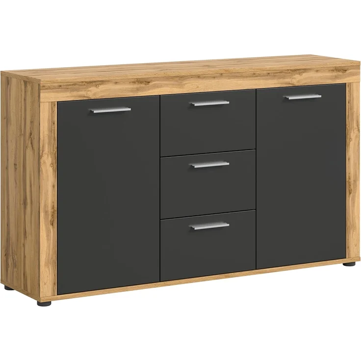 xonox. home Wohnen Jam X8BN1T01 Sideboard Schrank Lowboard Wohnzimmerschrank in Wotan Eiche Melamin/grau Nachbildung, ca. B/H/T: 125 x 80 x 35 cm – Bild 1