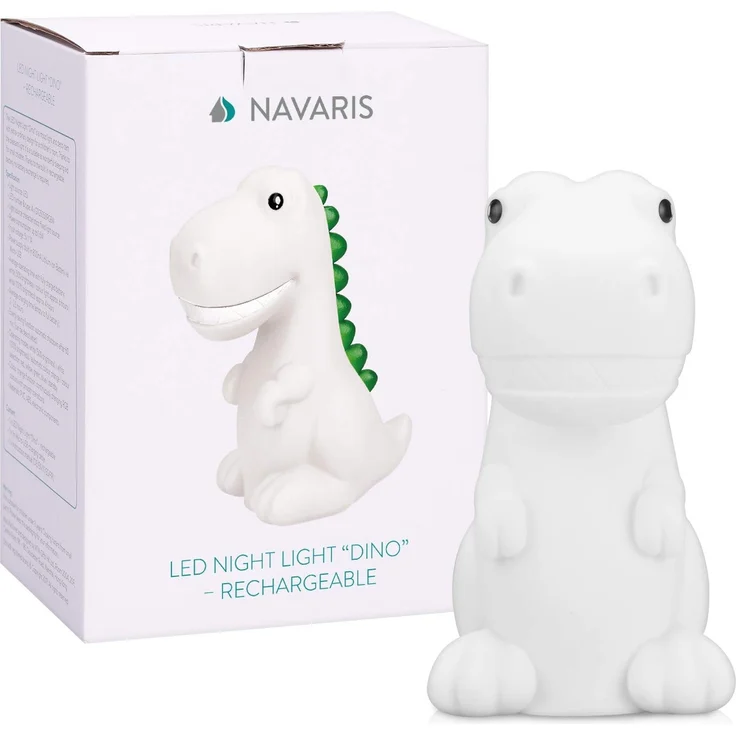 Navaris LED Nachtlicht Dino Design wiederaufladbar - mit 60 min Timer - Süße Farbwechsel Kinder Nachttischlampe - Schlummerlicht Lampe Weiß – Bild 7