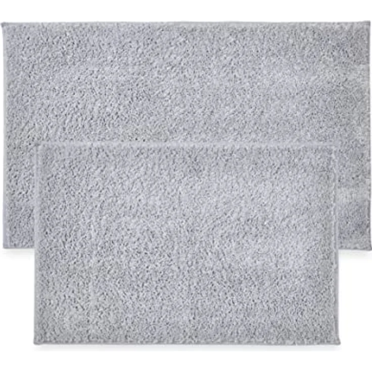Penguin Home rutschfeste Mikrofaser Plüsch getuftete ultraweiche Badematte 2er Set graue saugfähig mit Latexrückseite für Duschen,1400GSM Größe Klein - 43x61 cm/Groß-51x86 cm – Bild 2