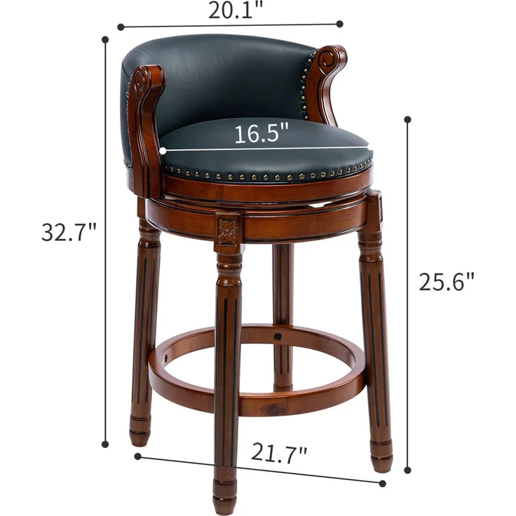 Barhocker aus Holz mit Kuhfellbezug, 360° drehbar, mit Rückenlehne, für Küchentheke, Modern Chair Barhocker – Blau – 54,8 x 54,8 x 96 cm – YOUDENOVA – Bild 6