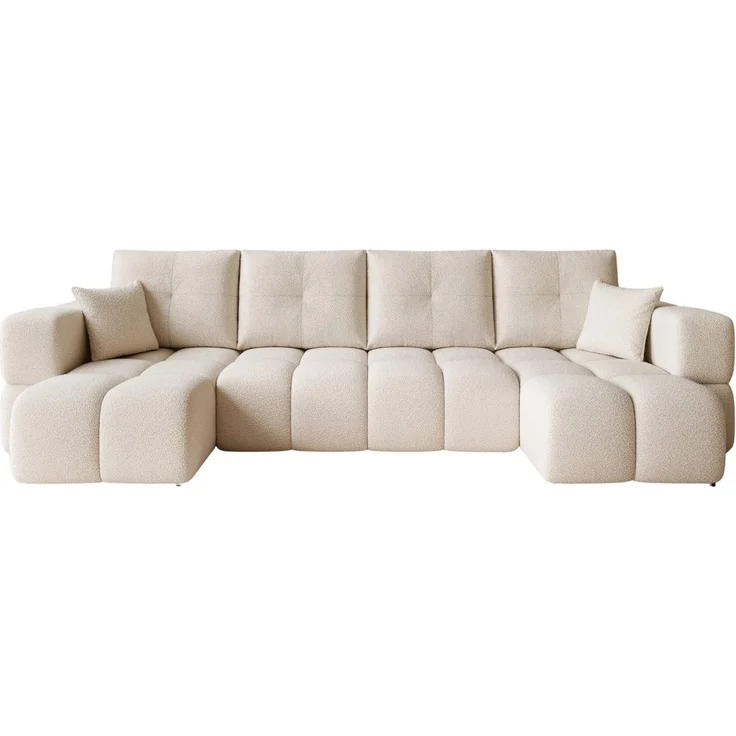 yourhouse24 Wohnlandschaft BUENO U im Glamour-Stil – Trend-Bouclé, Schlaffunktion & Bettkasten, mit Schlaffunktion und Bettkasten, Seite universal – Bild 2