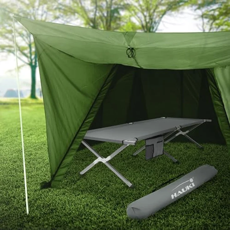 Hauki Feldbett Campingbett klappbar mit Tragetasche Belastbarkeit bis 150 kg Gästebett 210x83x46 cm Grau XL Klappbett für Reisen Metallrohr – Bild 9