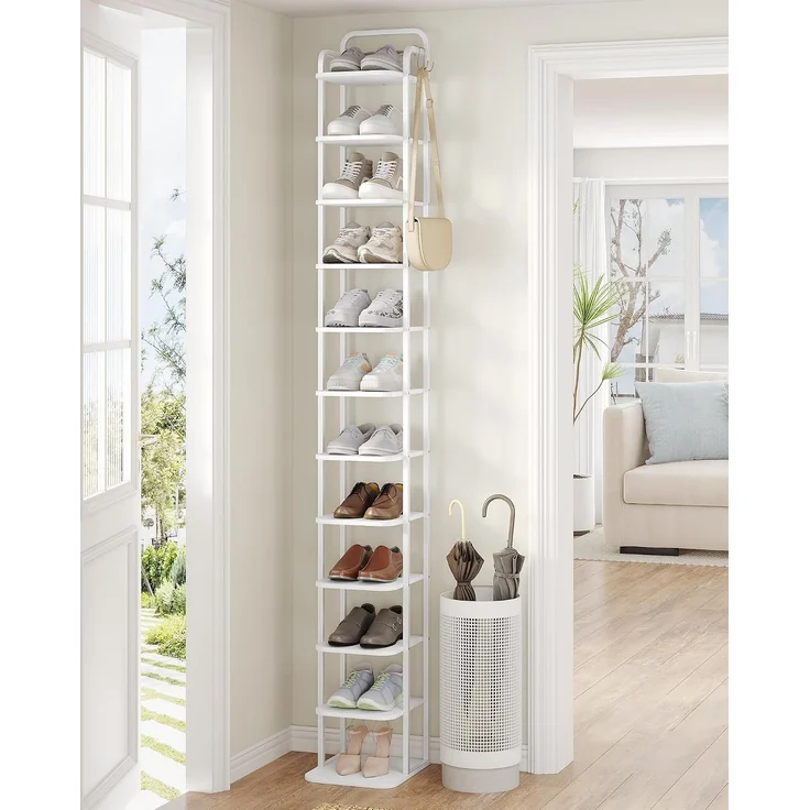 Vertikales Schuhregal, 12-Stockige Schuhregale, Schuhturm für Kleine Räume, Freistehend, Verstellbar, Platzsparend, Weiß – Bild 1