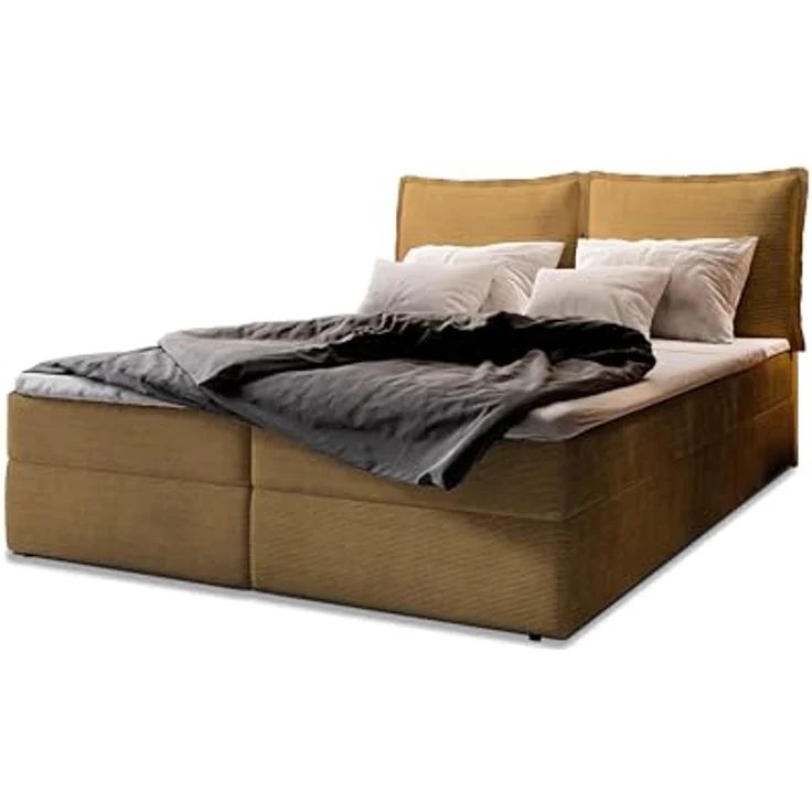 Masseno Boxspringbett LENTE 160x200 cm, Komplett-Set mit Bonell Matratze und Topper, gelb, mit großem Bettkasten – Bild 1