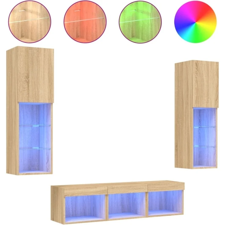 vidaXL 5-tlg. Wohnwand mit LED-Beleuchtung Sonoma-Eiche Holzwerkstoff 3216606 – Bild 5
