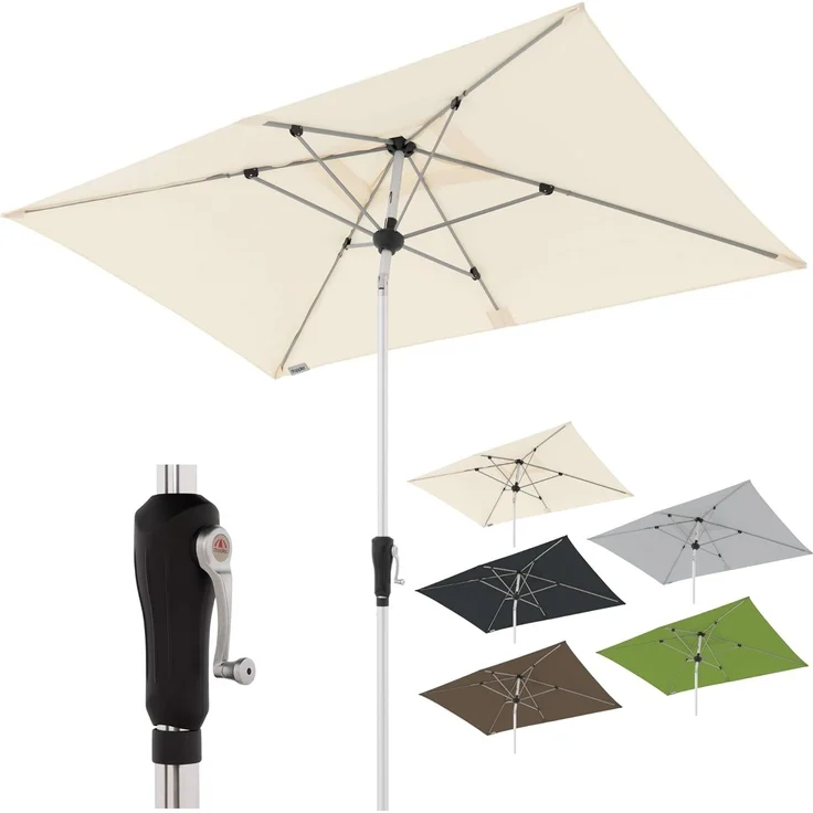 Doppler Sonnenschirm SL-AZ Auto Tilt 220x140 cm Natur I Gartenschirm knickbar I Kurbelschirm mit UV-Schutz 80+ I Kurbelschirm aus Aluminium I regenabweisendes Polyester-Schirmdach