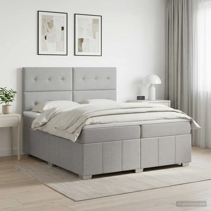 vidaXL Boxspringbett mit Matratze Hellgrau 200 x 200 cm Stoff 3454218 – Bild 1