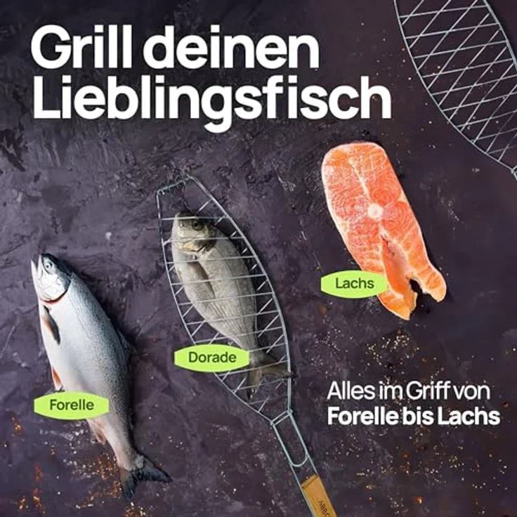ToCi Grillguthalter 4 Stk. Fisch-Griller Holzgriff Fischbräter Fisch-Grillzange Fischzange, mit Holzgriff, klappbar – Bild 4