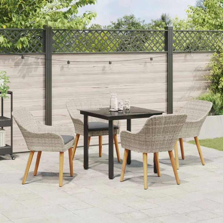 vidaXL Garten Essgruppe 5 stk. Hellgrau Poly-Rattan 3261713 – Bild 4