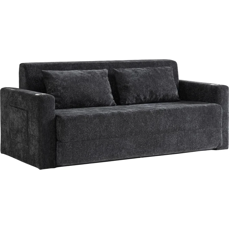 ZUBALIYA SchlafSofa mit USB - Anschluss, mit Chenille - Bezug, mit Samtbezug, mit breiten Armlehnen, mit Schaumstoffpolsterung – Bild 2