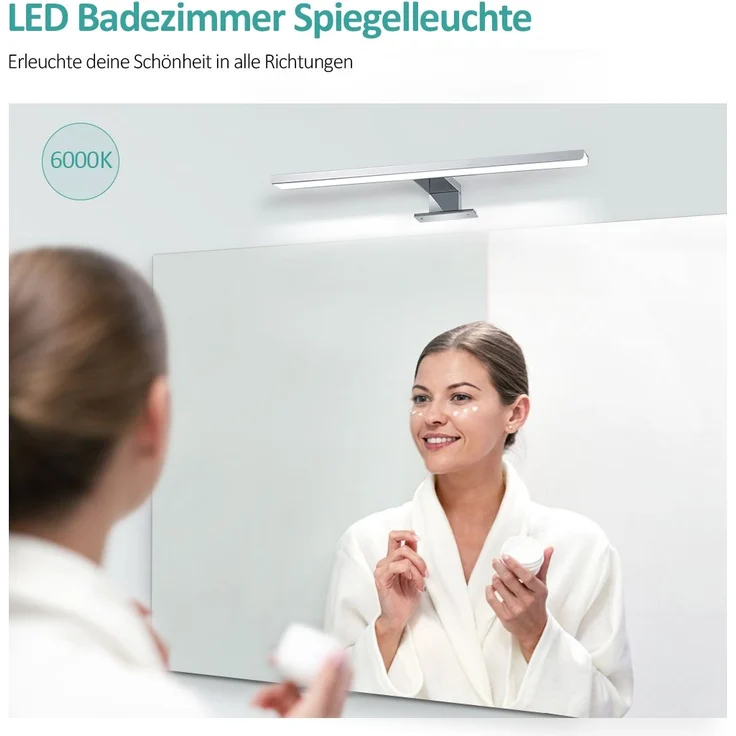 EMKE Spiegelleuchte LED Spiegelleuchte 40cm Spiegellampen für Badezimmer IP44 Schrankleuchte, Chrom, Kaltweißes Licht 6000K – Bild 2