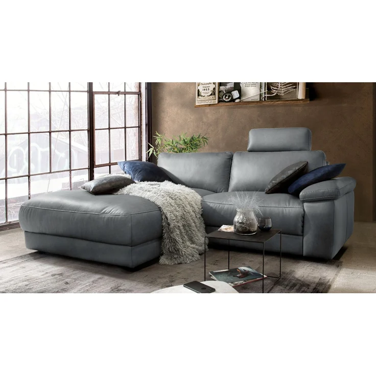 KAWOLA Sofa LOLA Ecksofa Leder grau mit motorischer Relaxfunktion Recamiere links 82 x 178 x 233 cm – Bild 1