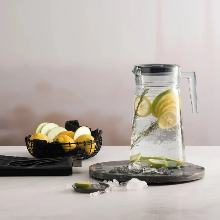 Pasabahce Karaffe aus Glas mit Griff 2000ml mit grauem Deckel Glaskrug transparent – Bild 2