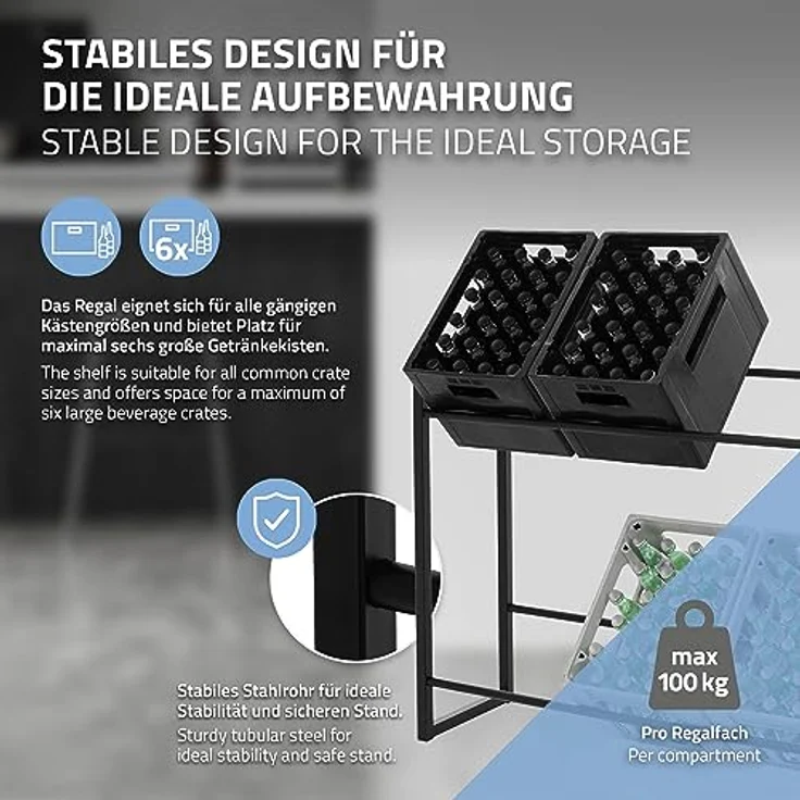 ML-DESIGN Standregal Getränkekistenregal Kistenhalter Kistenregal Getränkeregal für Kisten, 1-tlg, Kastenständer für 6 Kisten stabiles Standregal freistehend Stahl – Bild 6