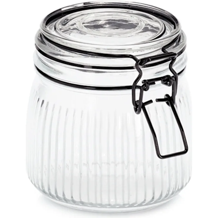 ZELLER 19664 Vorratsglas 550 ml mit schwarzem Bügelverschluss, Glas/Metall, ca. Ø 10,7 x 11 cm