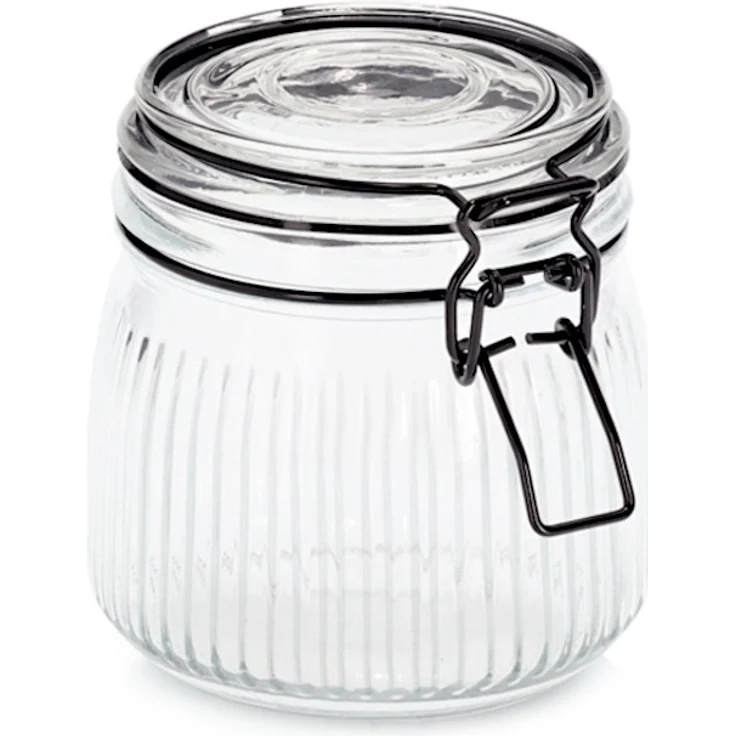 ZELLER 19664 Vorratsglas 550 ml mit schwarzem Bügelverschluss, Glas/Metall, ca. Ø 10,7 x 11 cm – Bild 1