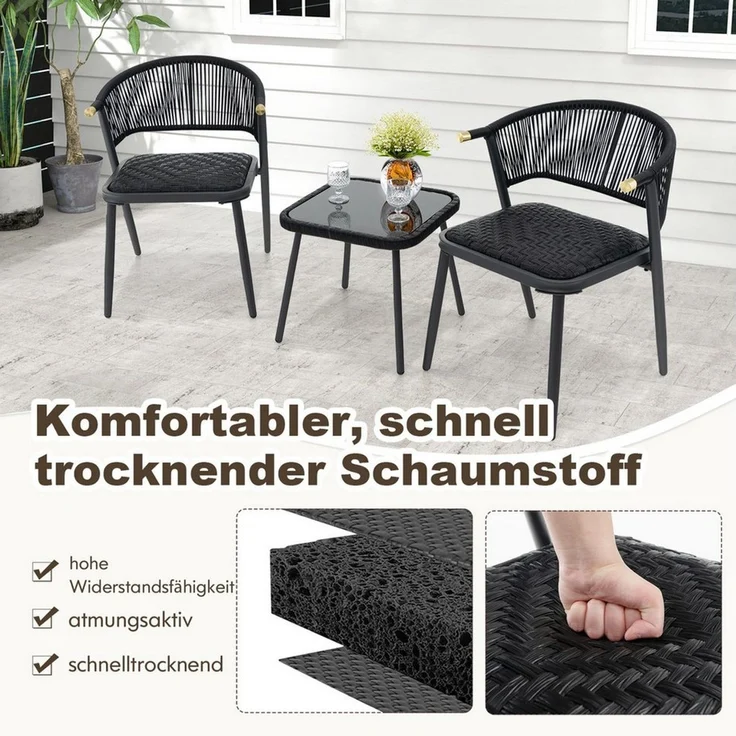 COSTWAY Balkonset, (3-tlg), Garten Sitzgruppe aus PE Rattan – Bild 2