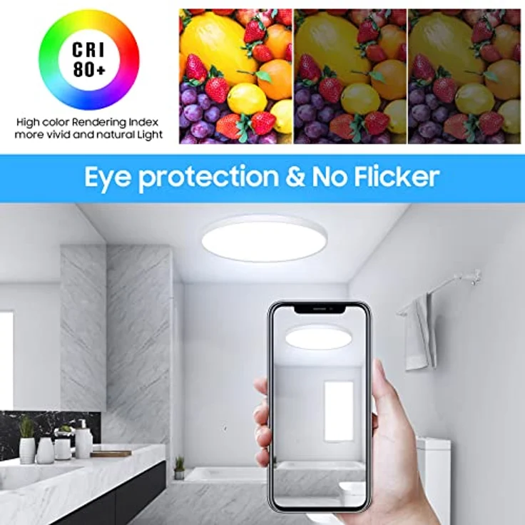 Deckenlampe Led Deckenleuchte Flach Rund - Ø30CM 24W 6500K 2400LM Kaltweiß Modern Küchenlampe Badlampe Led Deckenlampe Wohnzimmer Lampe Decke für Küche Schlafzimmer Badezimmer Kinderzimmer Flur Keller – Bild 5
