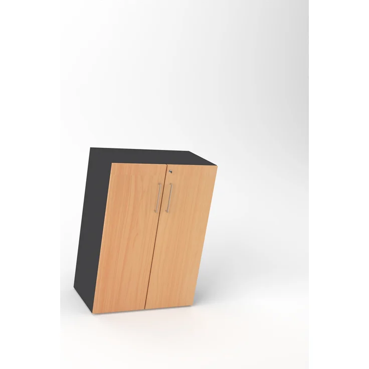 Rheinland Möbel Flügeltürenschrank Cabino 80×42×110 cm – abschließbarer Aktenschrank 3OH in Graphit/Buche mit 110° Drehtüren & Metallgriff – Bild 1