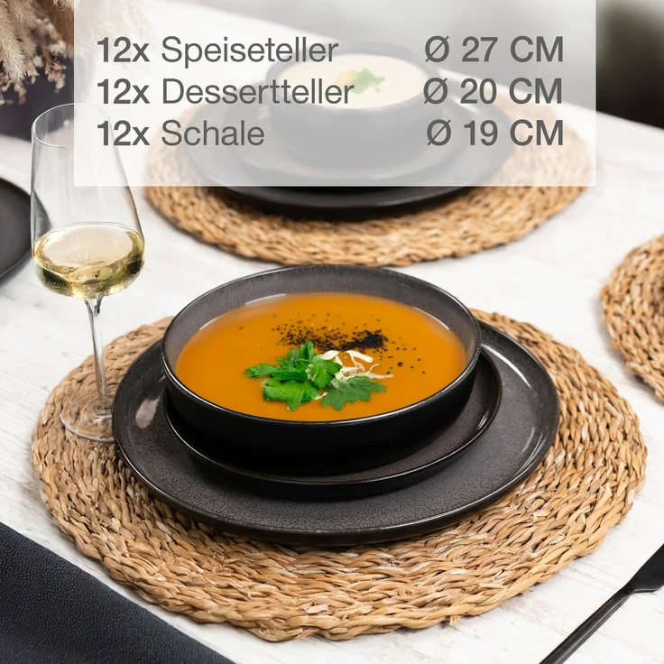 Moritz & Moritz VIDA 36tlg Geschirrset Anthrazit – Bild 2
