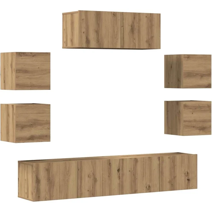 vidaXL 7-tlg. TV-Schrank-Set Wandmontage Artisan-Eiche Holzwerkstoff 3329014 – Bild 1