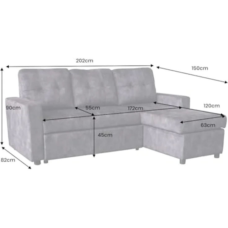 riess-ambiente 3-Sitzer APARTMENT 205cm grau · Eckcouch mit Samt-Bezug und Bettfunktion, Einzelartikel 1 Teile, Ottomane links / rechts · mit Stauraum · Nosagfederung · inkl. Kissen – Bild 3
