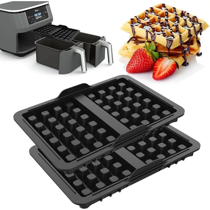 SURFOU Backform Waffelformen Waffel-Einsätze für Ninja Heißluftfritteuse – 2 Stück, (Hitzebeständige Waffelformen (bis 230°C) für Ninja AF300EU, AF400EU, AF451EU, AF500DE, SL400EU – Spülmaschinenfest & Antihaft aus Silikon 2-tlg)
