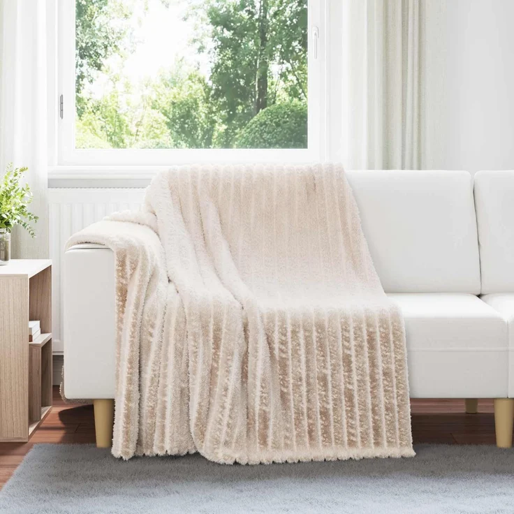 vidaXL Überwurfdecke Beige 200 x 150 cm Fleece 42016822 – Bild 1