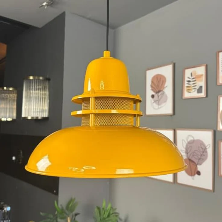 bamyum Hängelampe Leuchtturm, Pendelleuchte Dunkelgelb, Ø34 cm, E27 Fassung, Vintage Design für Wohnzimmer, Küche und Schlafzimmer – Bild 3