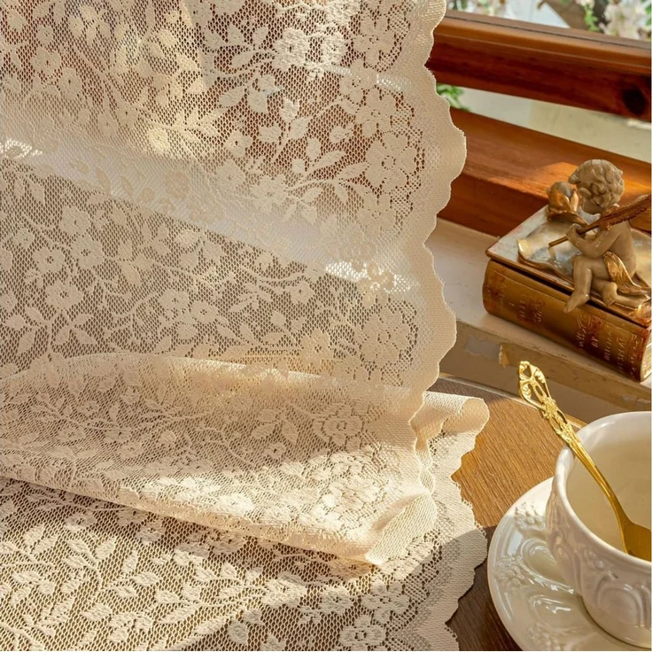 Diwzbyn Gardine Vintage-Spitzenvorhang, lichtdurchlässiger Vorhang mit Blumenmuster, geeignet für Schlafzimmer, Wohnzimmer und andere Wohnraumdekoration – Bild 4