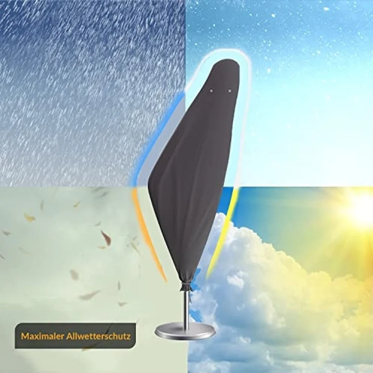 Kronenburg Sonnenschirm-Schutzhülle Ampelschirm - 420D Oxford - bis 500 cm Ø - Wasserdicht - Grau (Schutzhülle), Wetterfester Schutz, Belüftungslöcher gegen Kondensat, Reißfest – Bild 6