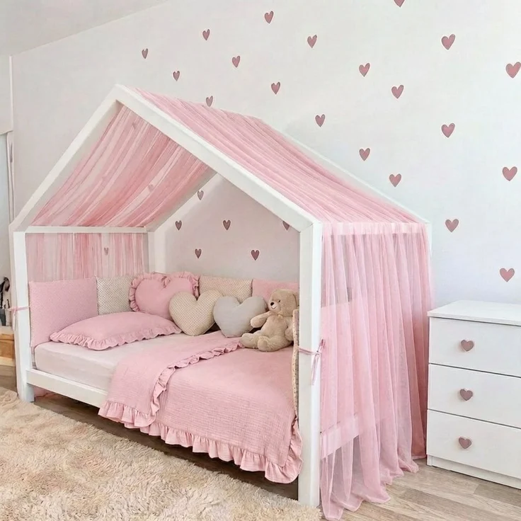 Baby Fancyroom Betthimmel Premium Hausbett Himmel aus Tüll, Betthimmel für Kinderbett, Baldachin, gekräuselt – Bild 1