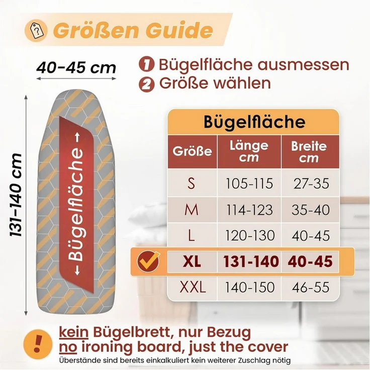 Arteneur Bügelbrettbezug, Made in Germany, OEKOTEX100, Zubehör für alle Bügeltische dank 5 Größen, Vergleichssieger, Hitzereflektierend, Gummizug – Bild 1