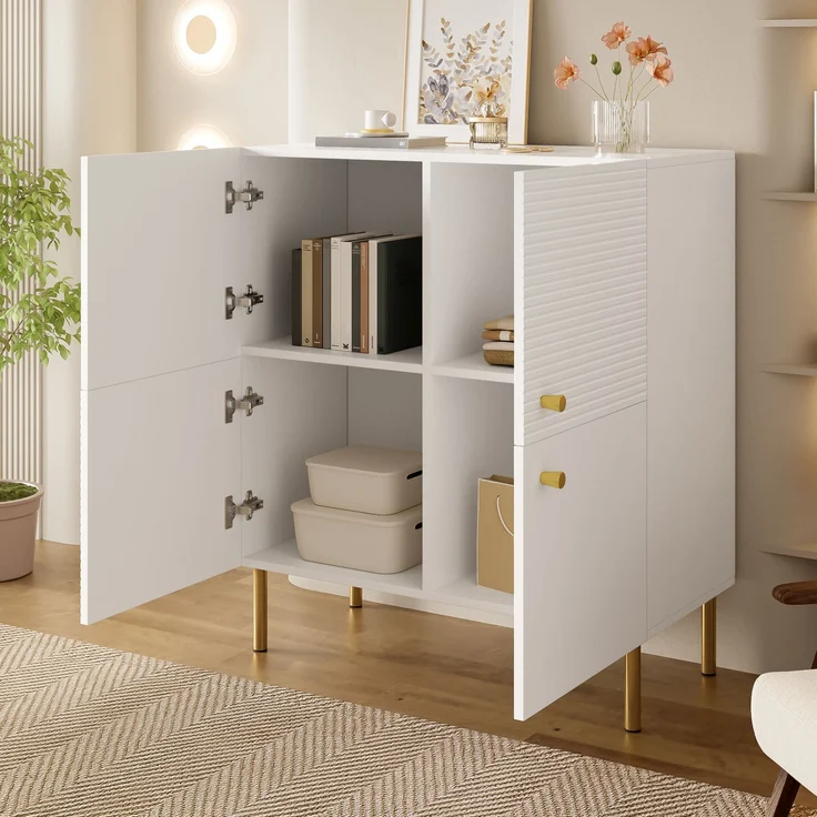 DESVIAE Sideboard mit Stahlbeinen 80x90x36 cm aus MDF Weiß – Bild 1