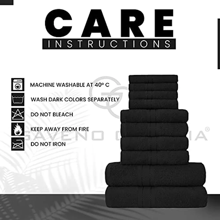 Lions Familien-Handtücher, 10-teiliges-Set, 100 % ägyptische Baumwolle, 4 x Gesicht, 4 x Hand, 2 x Badetuch, Premium Qualität, hoch wasserabsorbierendes Badzubehör, maschinenwaschbar, schwarz, 544647 – Bild 6