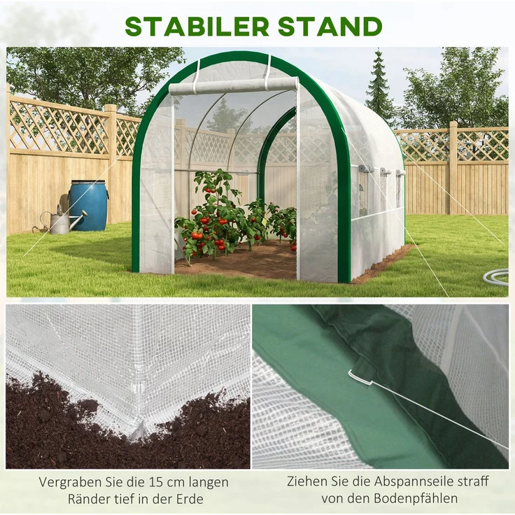Outsunny Foliengewächshaus, Verzinkter Stahl, 140 GSM PE, Polyester, Weiß, 358L x 210B x 210H cm – Bild 6