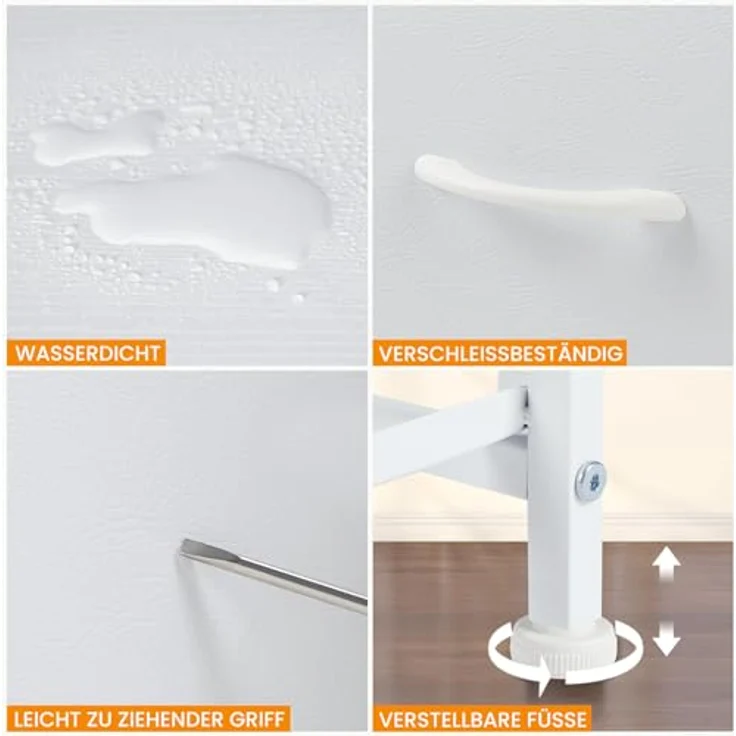 DUMOS Kommode mit Schubladen - kommoden & Sideboards für Schlafzimmer Geeignet, Komodenschrank mit 4 Schubladen, Stoffkommode mit Stabilem Stahlrahmen, Ideal für Schlafzimmer, Wohnzimmer (Weiß) – Bild 7