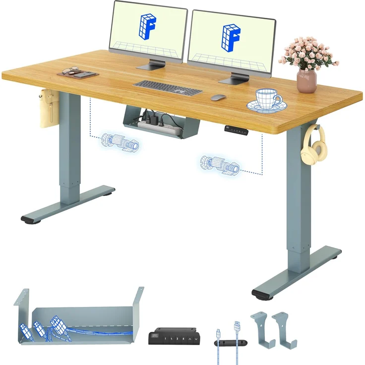 FLEXISPOT Höhenverstellbarer Schreibtisch mit 2 Motoren & 25MM EINTEILIGER Tischplatte 160x80 cm, Ergonomischer Bürotisch Elektrisch mit Kabelmanagement, Memory Funktion & Höhenanzeige – Bild 1