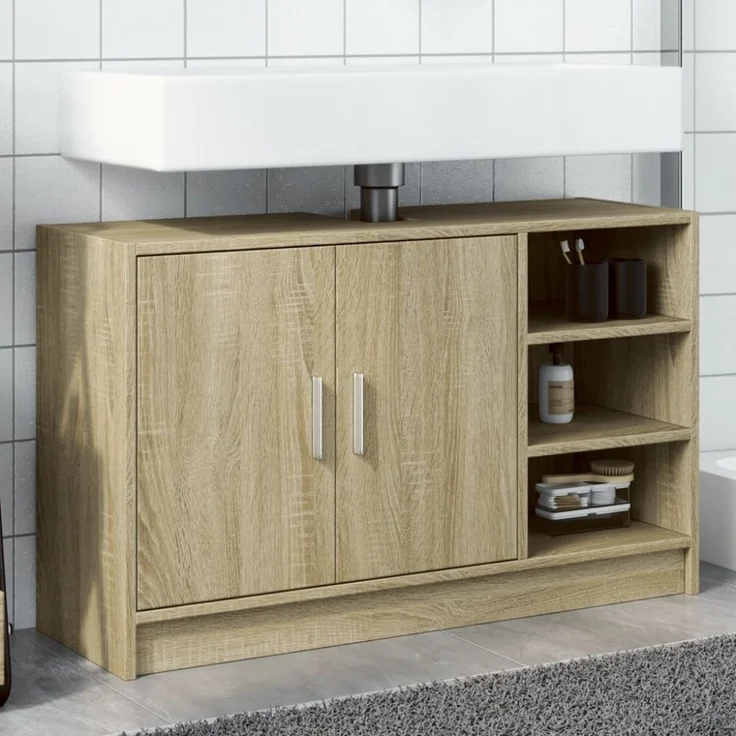 vidaXL Waschbeckenunterschrank Sonoma-Eiche 90x29x55 cm Holzwerkstoff 848124 – Bild 1