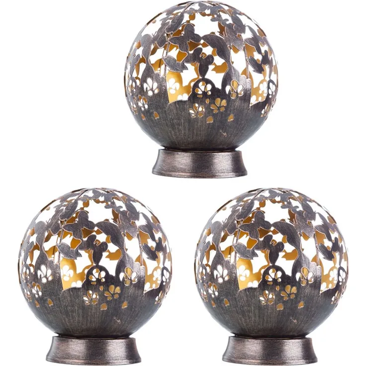 3x LED Solarleuchte, Kugel-Design, Schmetterling Blumen schwarz