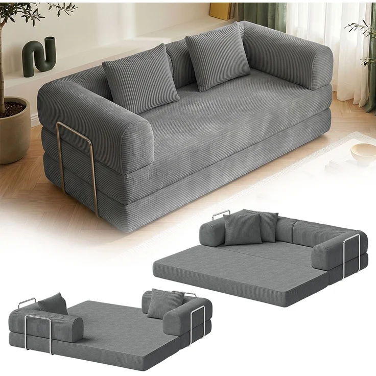 skølm 'Lofn' Modulares Sofa 2 Sitzer, 200x100 cm, Vollschaumcouch mit Metallgestell, Cord dunkelgrau, Schlafsofa vakuumverpackt, kein Aufbau erforderlich – Bild 1