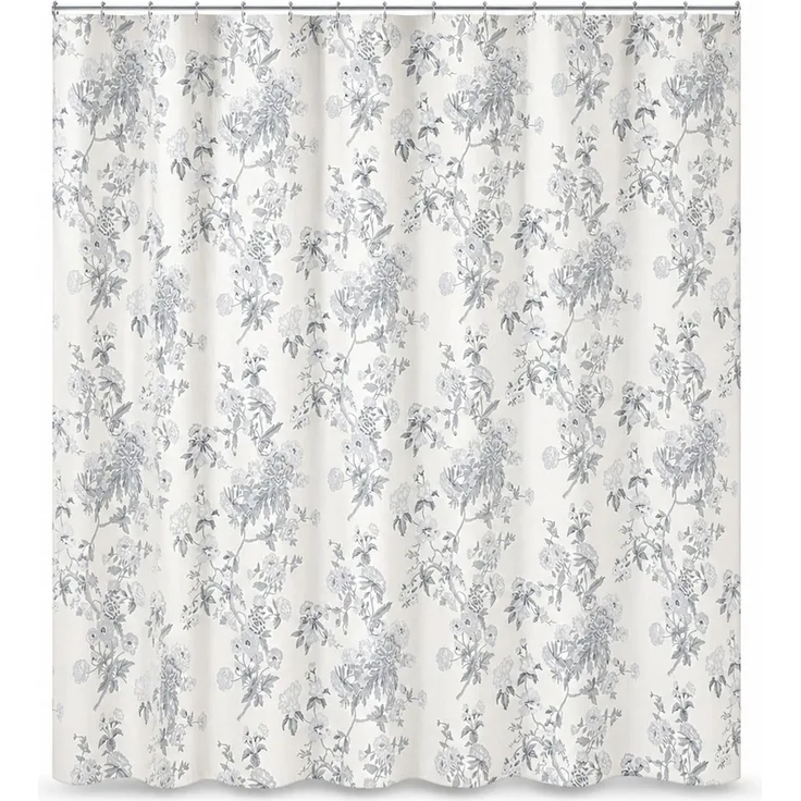 Wasserdichter Duschvorhang mit Blumen-Digitaldruck, schimmelresistent Weiß-Grau, 180x200 cm