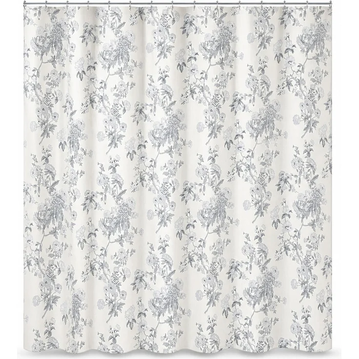 Wasserdichter Duschvorhang mit Blumen-Digitaldruck, schimmelresistent Weiß-Grau, 180x200 cm – Bild 1