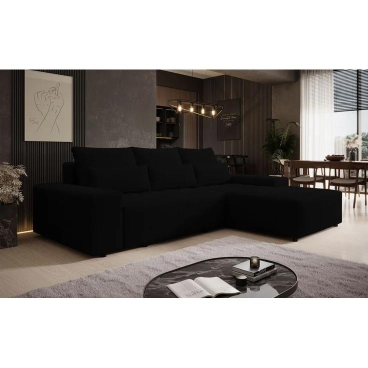 Selsey 'Neluro' Ecksofa mit Schlaffunktion & Bettkasten, Chenille wasserabweisend, Universal, Schwarz – Bild 3