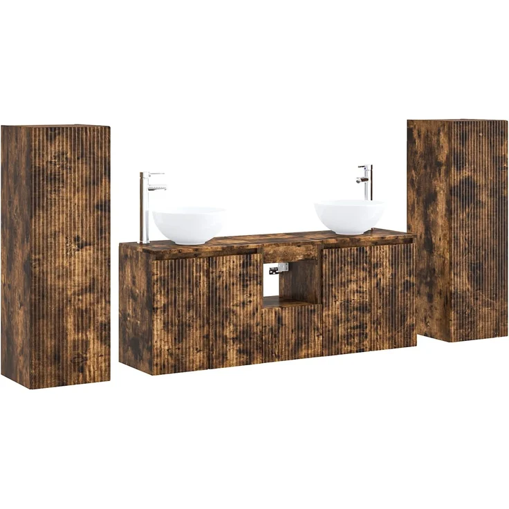 vidaXL Badezimmerschrank-Set 5 stk. Geräucherte Eiche 129 x 35 x 80 cm 3405988 – Bild 2