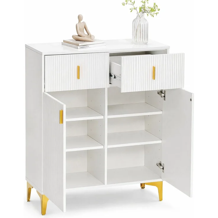 DESVIAE Sideboard mit 2 Schubladen und verstellbaren Einlegeböden, 83x101x35 cm, Spanplatte, Weiß – Bild 6