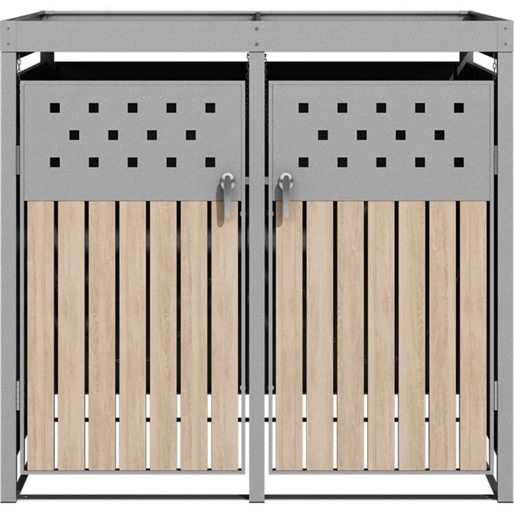 Mülltonnenbox Müllbox Mülltonnenverkleidung 2 Türen Box Pflanzdach RAL 9007 – Bild 8