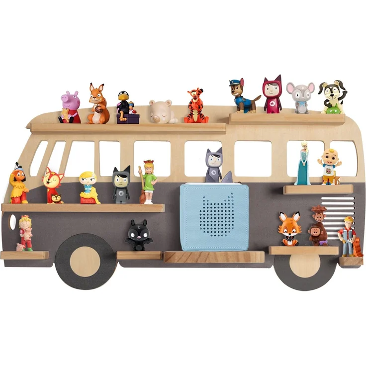 Todeco Tonie-Regal für Toniebox Hörfiguren, Magnetische Aufbewahrung für 20-25 Tonie, Perfekte Tonie Aufbewahrung im Kinderzimmer für Mädchen & Jungen, Bus grau – Bild 2