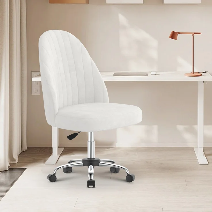 Botifly Bürostuhl ohne Armlehnen, Samt, Weiß, 8 cm Polsterung, 360° Drehbar – Bild 2